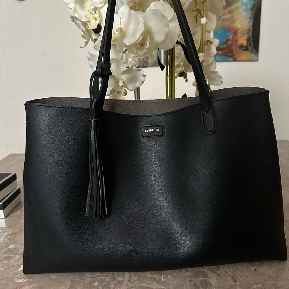 Bebe Elegant Black Tote with Tassel